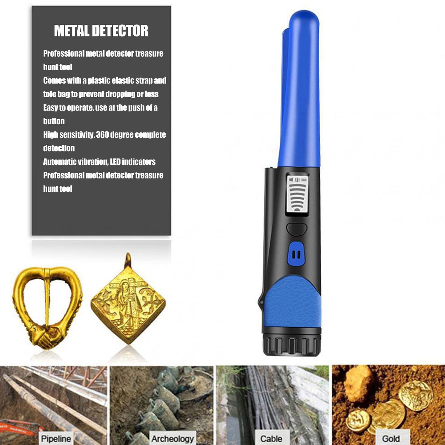 Metal Detector High Sensitivity Metal Detecting Tool with LCD Display and Flashlight Function Blue V1294-YM0523-3111220122711