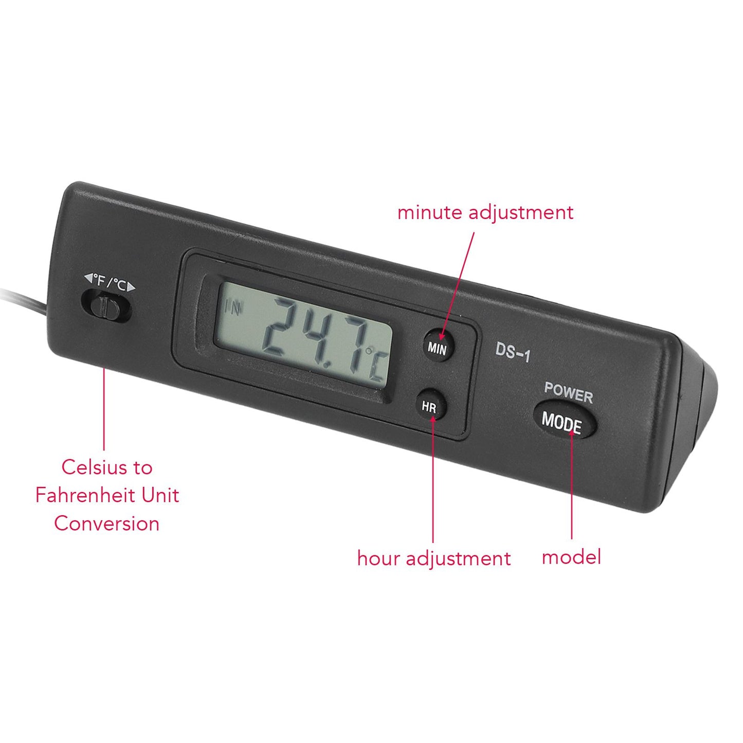Digital Thermometer Temperature Gauge Thermometer with Waterproof Probe for Vehicle Fish Tank Refrigerator V1294-YM0523-3111220123211