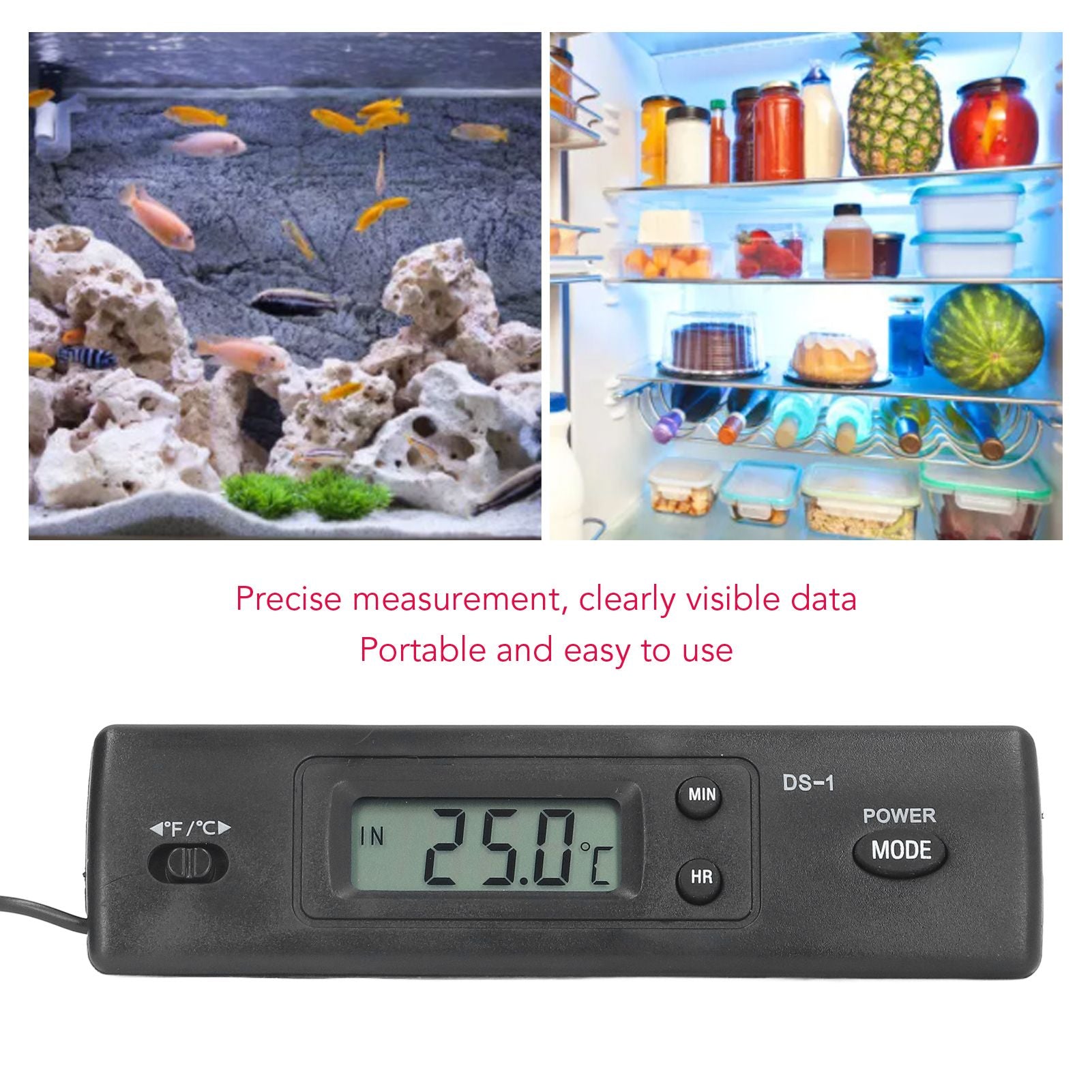 Digital Thermometer Temperature Gauge Thermometer with Waterproof Probe for Vehicle Fish Tank Refrigerator V1294-YM0523-3111220123211