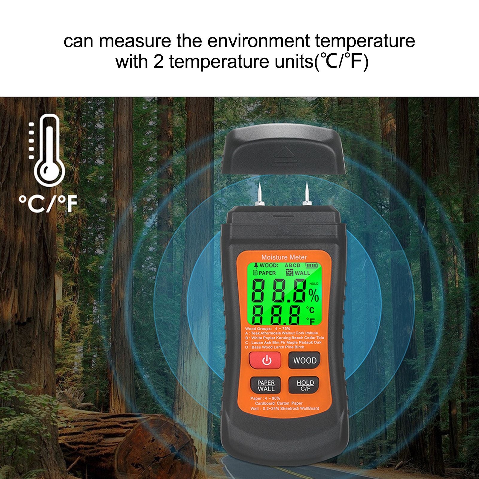 Moisture Meter Wood Moisture Detector Intelligent Temperature Humidity Measuring Digital Pin Type Instrument V1294-YM0523-3111220123911