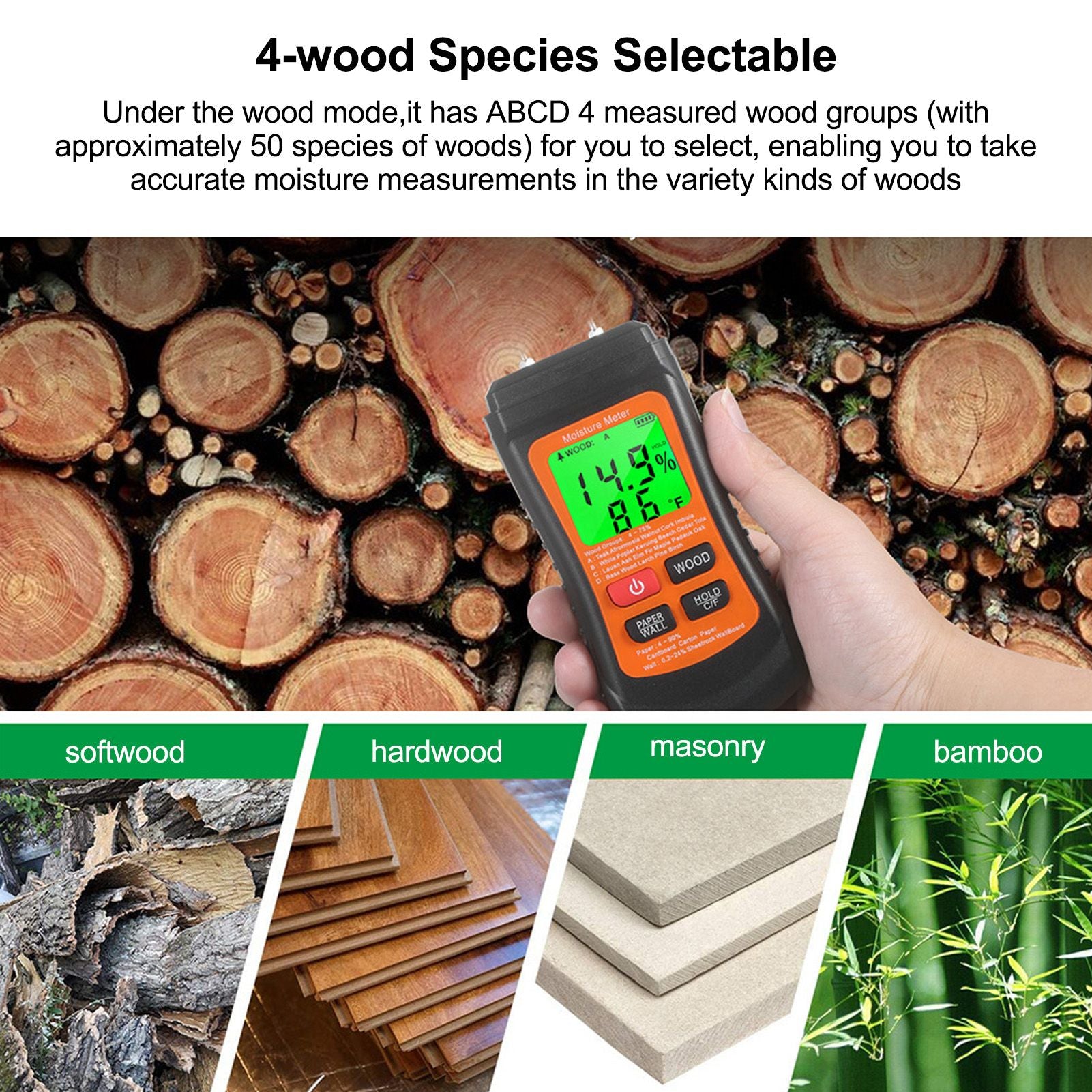 Moisture Meter Wood Moisture Detector Intelligent Temperature Humidity Measuring Digital Pin Type Instrument V1294-YM0523-3111220123911