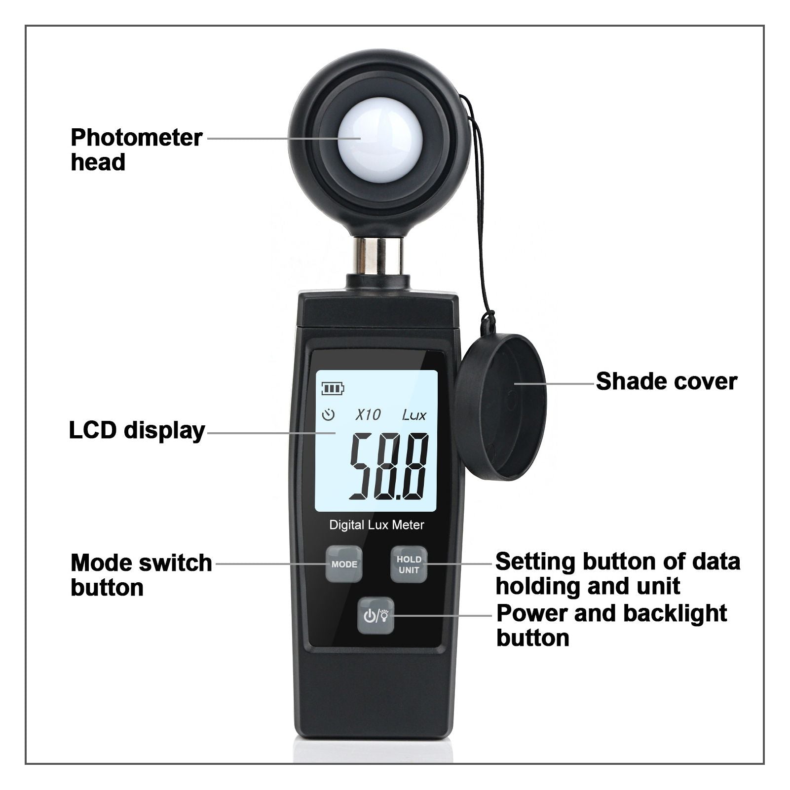 RZ851 Handheld Digital Illuminance Meter Mini Portable Light Meter for Lamps Animal Husbandry Mining V1294-YM0523-3111220126511