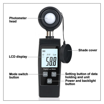RZ851 Handheld Digital Illuminance Meter Mini Portable Light Meter for Lamps Animal Husbandry Mining V1294-YM0523-3111220126511