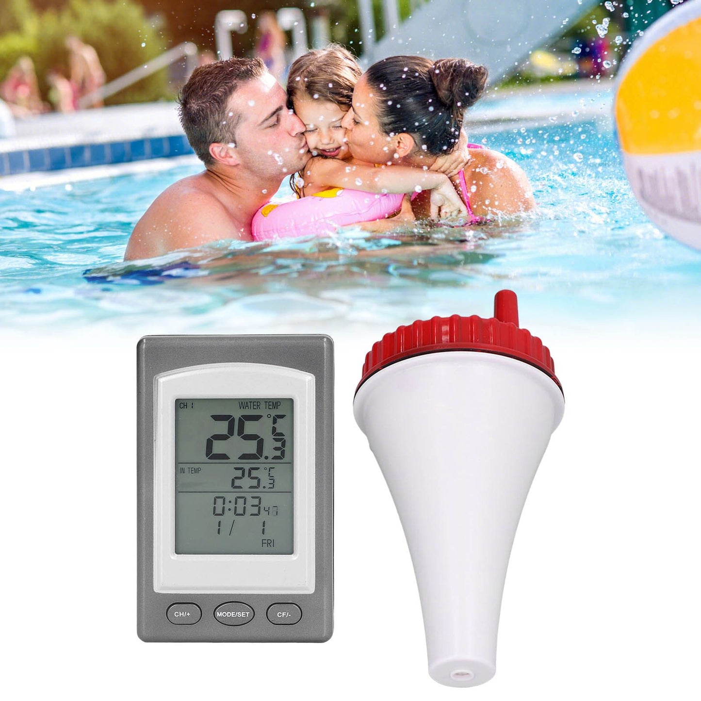 Wireless Swimming Pool Thermometer Solar Powered Floating Water Thermometer with LCD Display V1294-YM0523-3111220126711