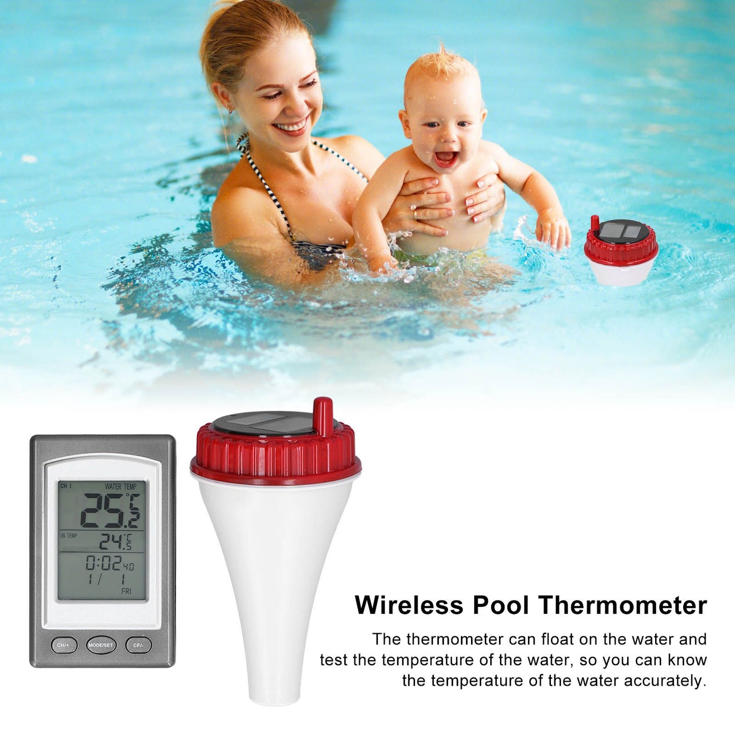 Wireless Swimming Pool Thermometer Solar Powered Floating Water Thermometer with LCD Display V1294-YM0523-3111220126711