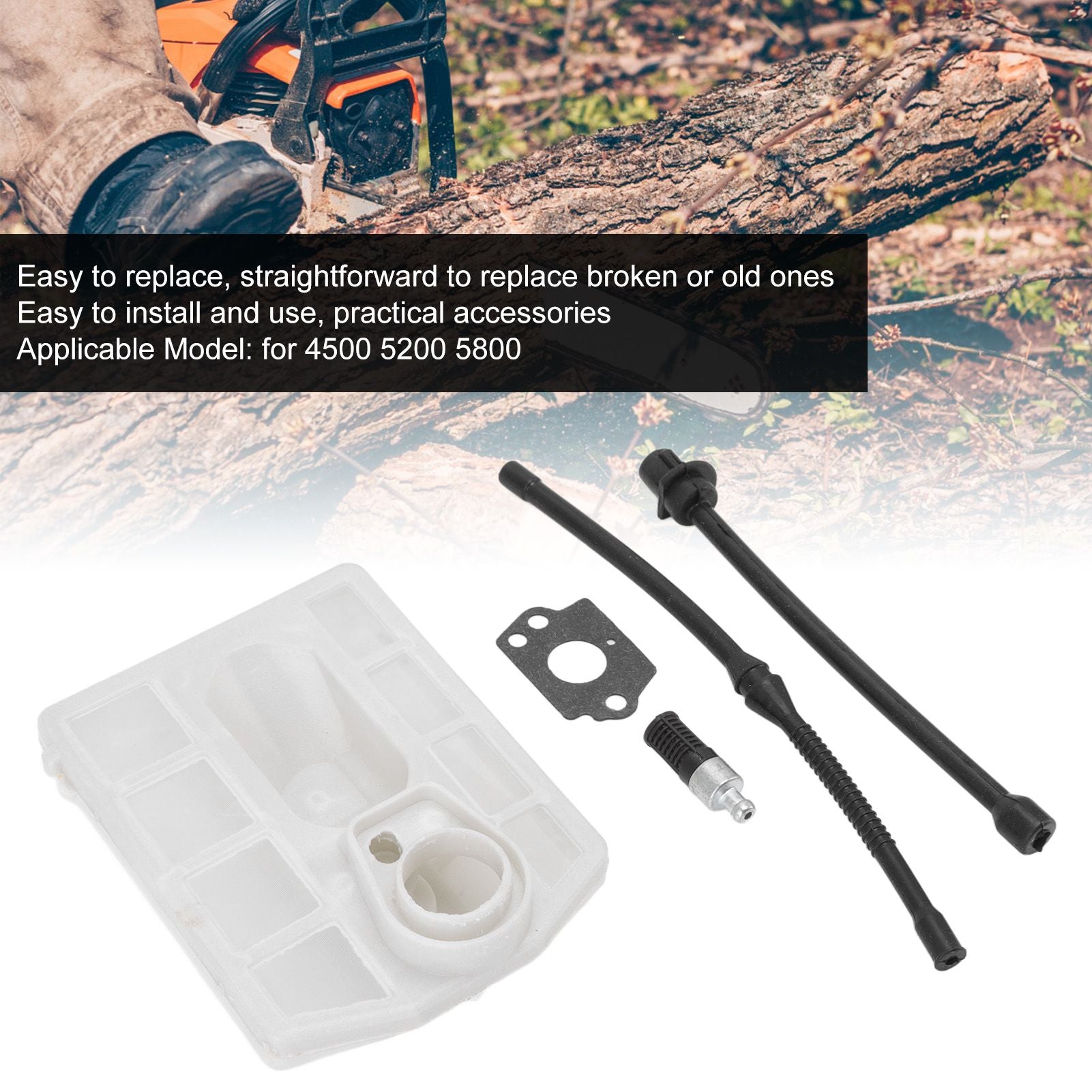 Chainsaw Air Filter Kit Professional Air Filter Washer Oil Hose Kit for 4500 5200 5800 Chainsaw V1294-YM0523-3111220127711
