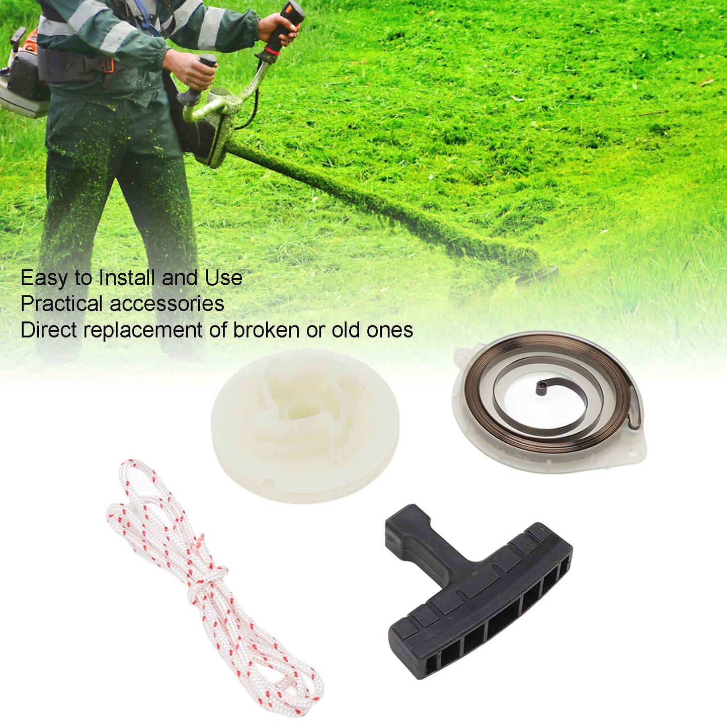 Starter Pulley Replacement Pull Start Pulley Spring Grip Rope Kit for Husqvarna 445e 450 455 460 V1294-YM0523-3111220129111