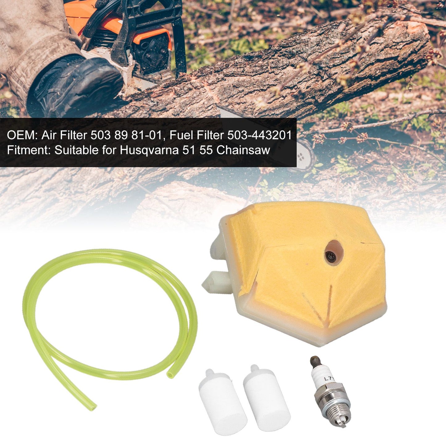 Spark Plug Air Filter Fuel Filter Fuel Line Kit 503-443201 for Husqvarna 51 55 Chainsaw V1294-YM0523-3111220130811