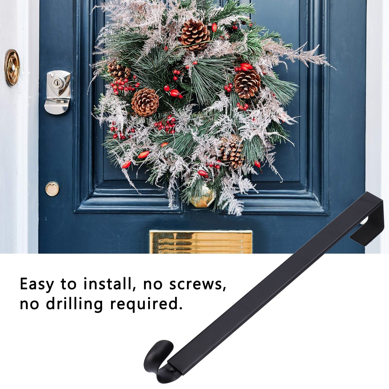 Retractable Door Wreath Hook Adjustable No Punch Door Wreath Hanger Christmas OrnamentBlack V1294-YM0523-3112210097711