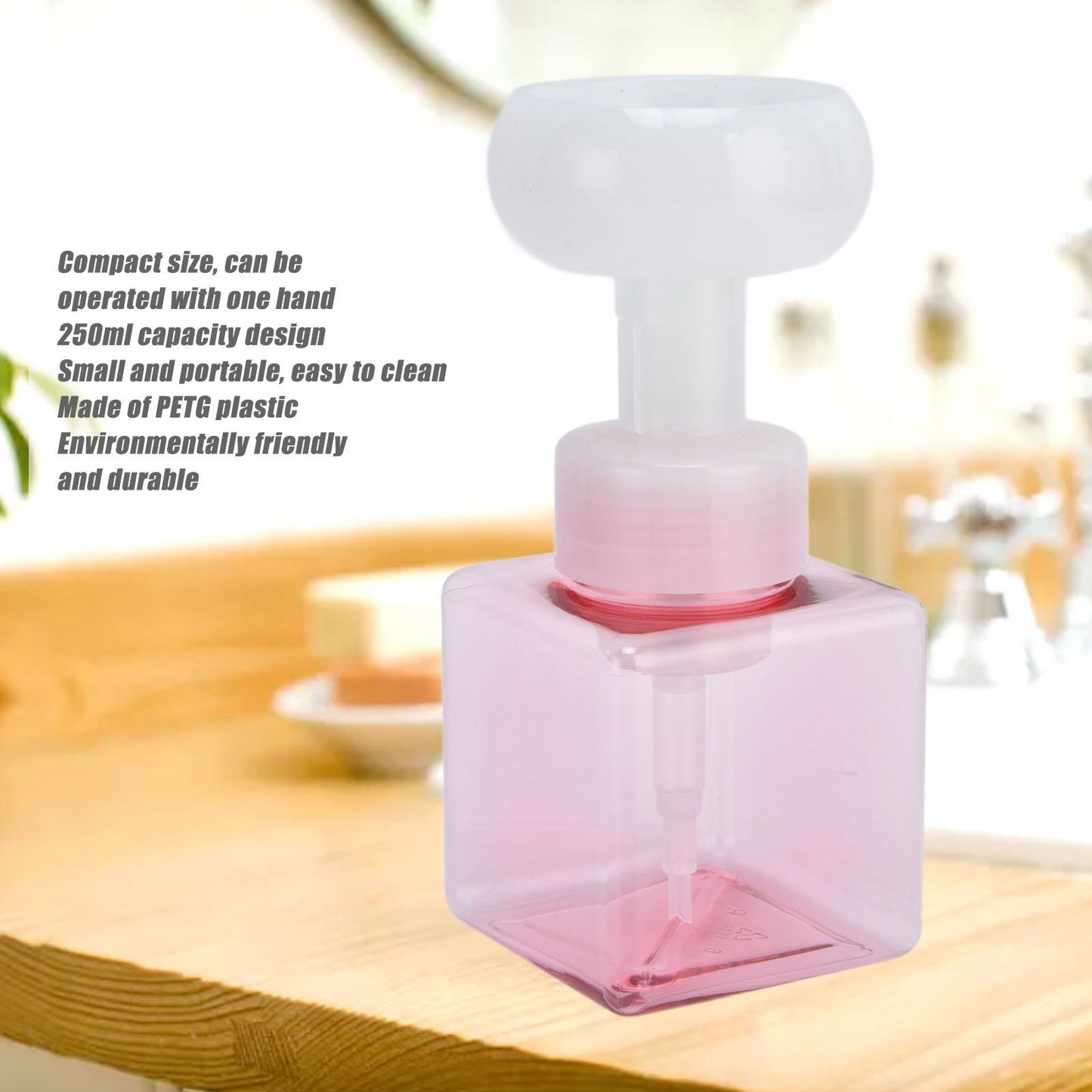 250ml Foaming Bottle PETG Plastic Flower Foam Dispenser Square Bottles for Cosmetic PackagingTransparent V1294-YM0523-3112210100012