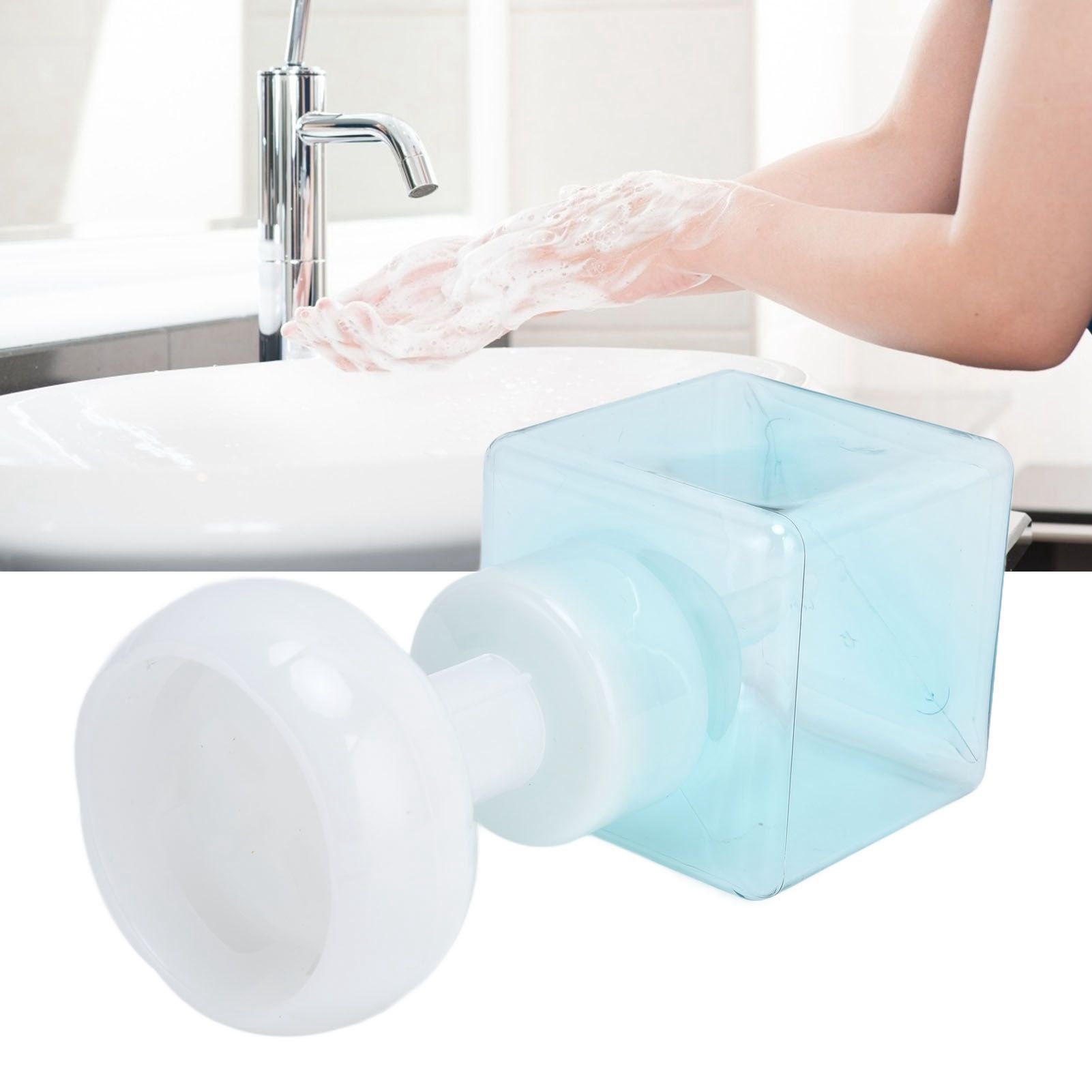250ml Foaming Bottle PETG Plastic Flower Foam Dispenser Square Bottles for Cosmetic PackagingTransparent Blue V1294-YM0523-3112210100013