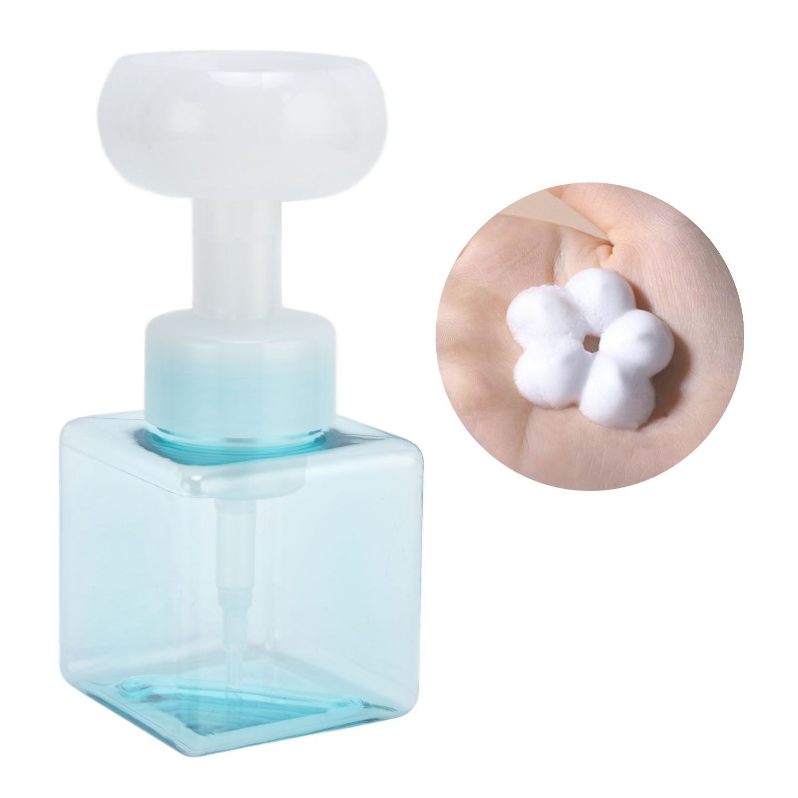 250ml Foaming Bottle PETG Plastic Flower Foam Dispenser Square Bottles for Cosmetic PackagingTransparent Blue V1294-YM0523-3112210100013