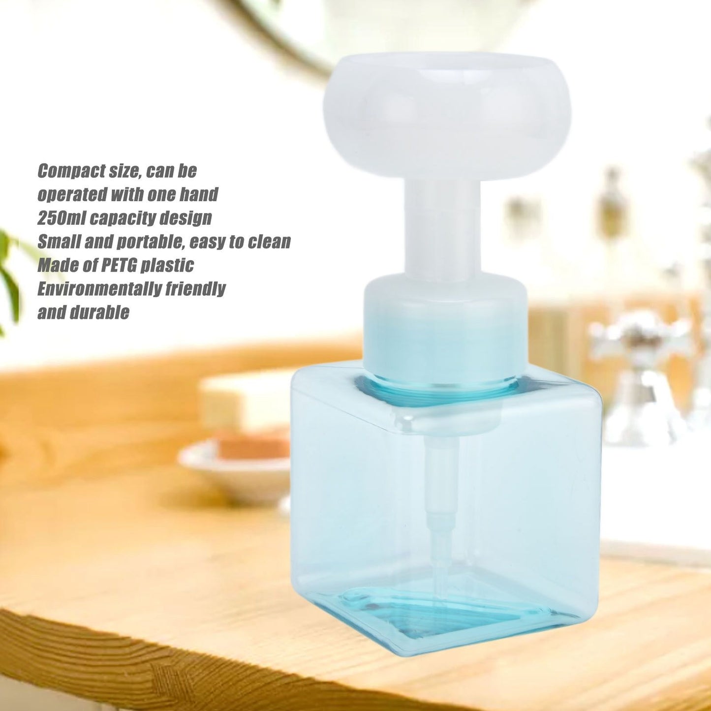 250ml Foaming Bottle PETG Plastic Flower Foam Dispenser Square Bottles for Cosmetic PackagingTransparent Blue V1294-YM0523-3112210100013