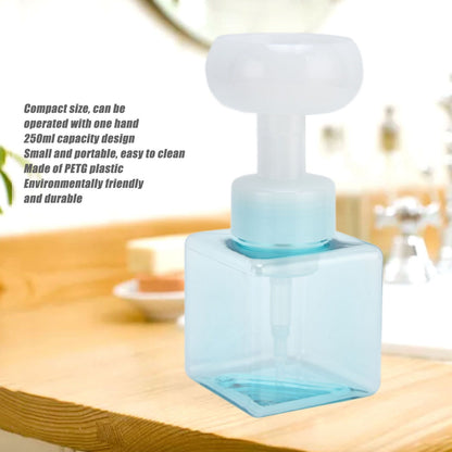 250ml Foaming Bottle PETG Plastic Flower Foam Dispenser Square Bottles for Cosmetic PackagingTransparent Blue V1294-YM0523-3112210100013