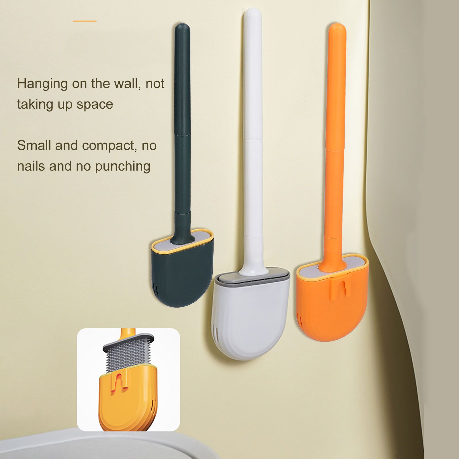 Wall Mounted Toilet Brush Drying Holder Set with Detachable Handle Cleaning Tool for Home Hotel BathroomOrange V1294-YM0523-3112210101011