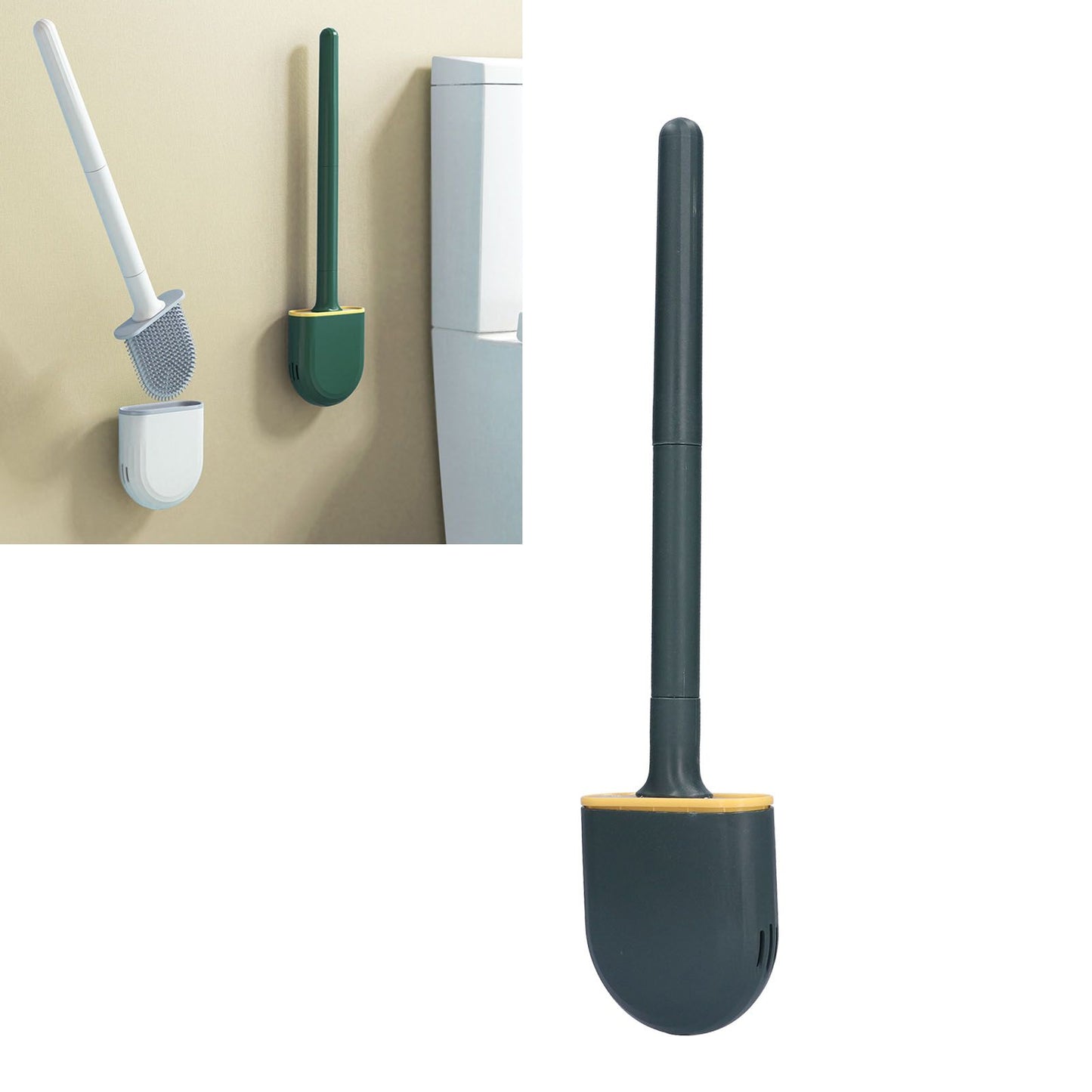 Wall Mounted Toilet Brush Drying Holder Set with Detachable Handle Cleaning Tool for Home Hotel BathroomGreen V1294-YM0523-3112210101012