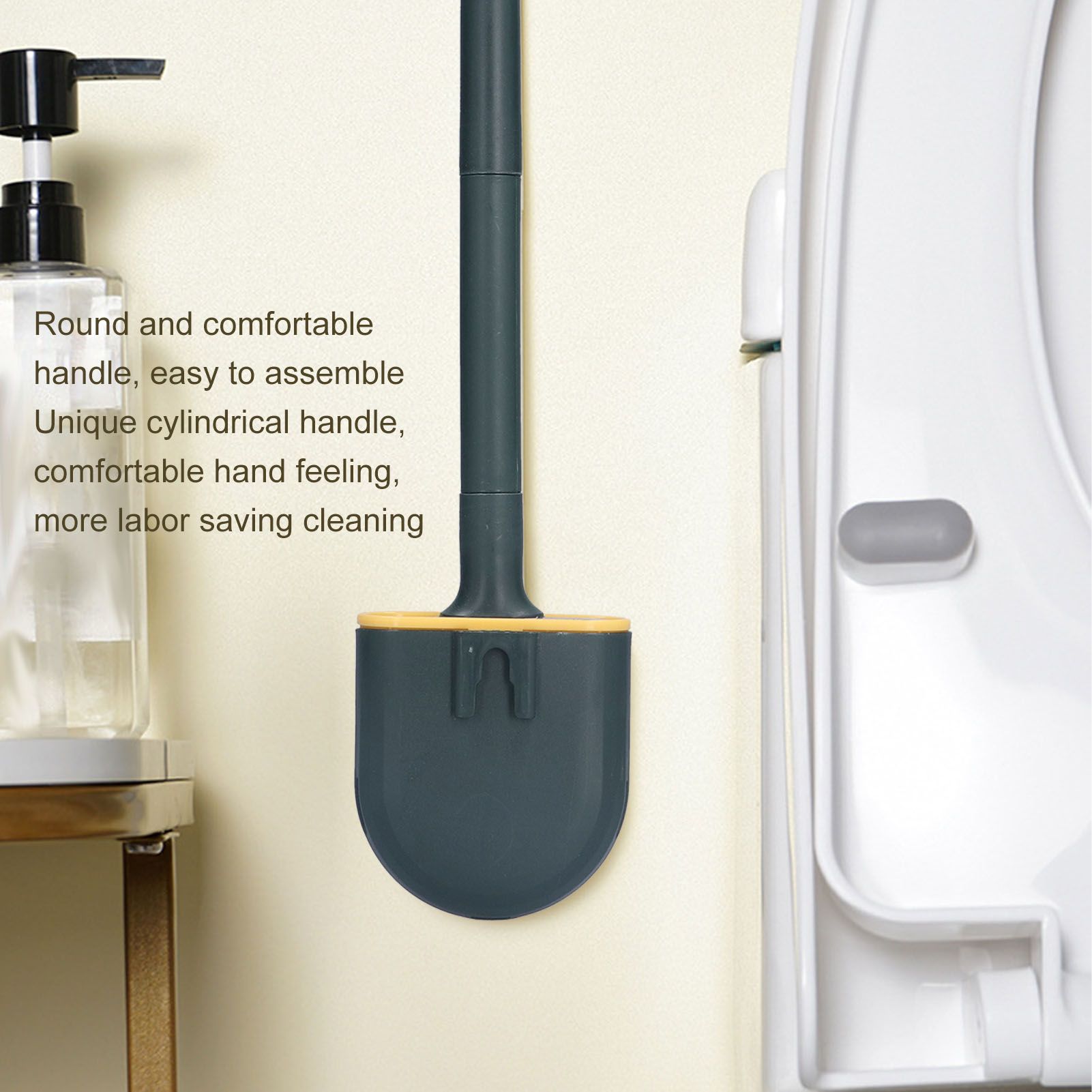 Wall Mounted Toilet Brush Drying Holder Set with Detachable Handle Cleaning Tool for Home Hotel BathroomGreen V1294-YM0523-3112210101012