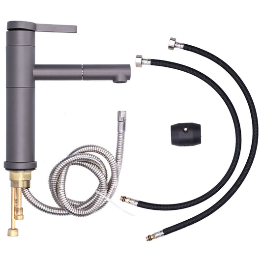 G1/2 Above Counter Basin Pull Out Faucet Set Cold Hot Mixing Water Tap with Water Pipes for Home Bathroom Gray V1294-YM0523-3112210104511