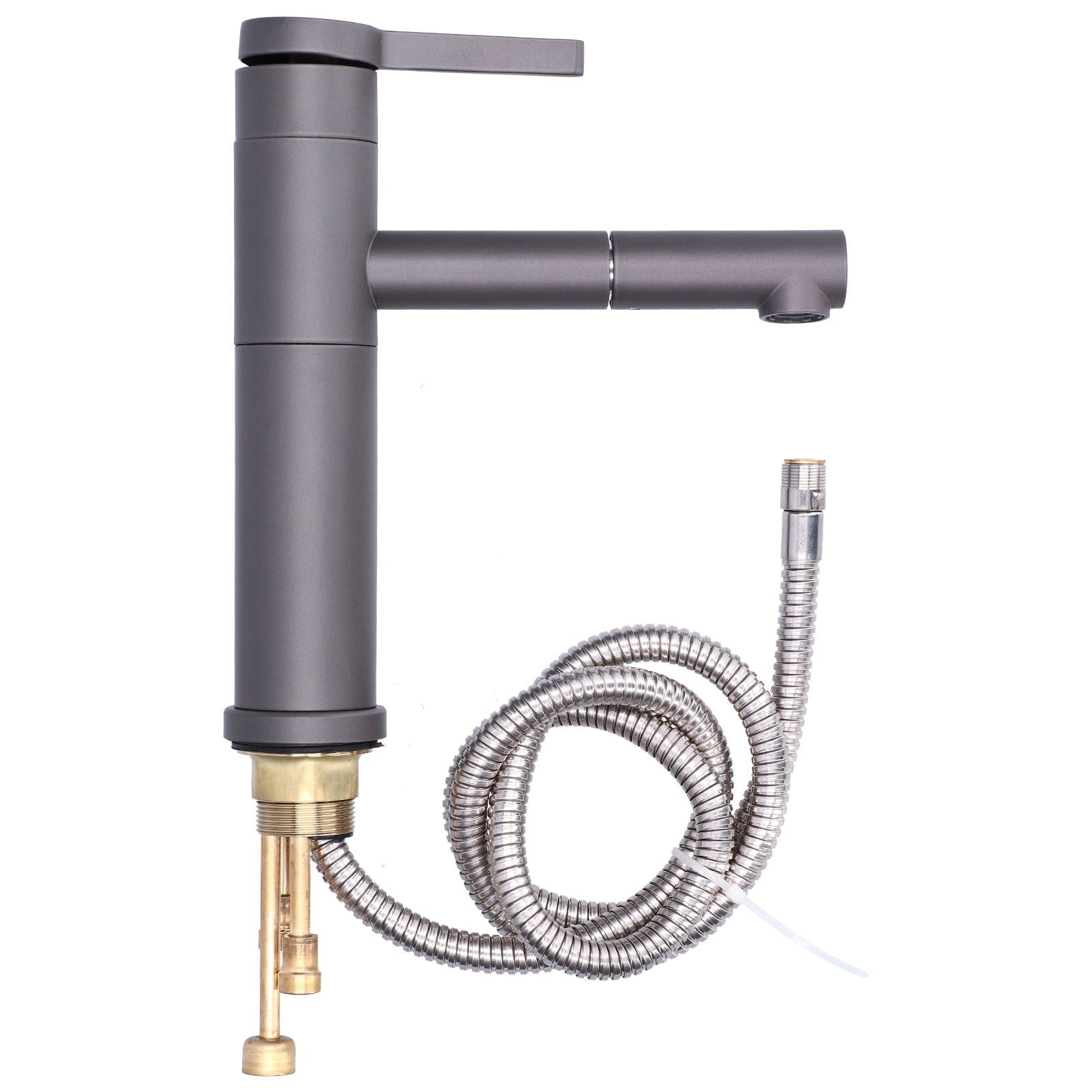 G1/2 Above Counter Basin Pull Out Faucet Set Cold Hot Mixing Water Tap with Water Pipes for Home Bathroom Gray V1294-YM0523-3112210104511