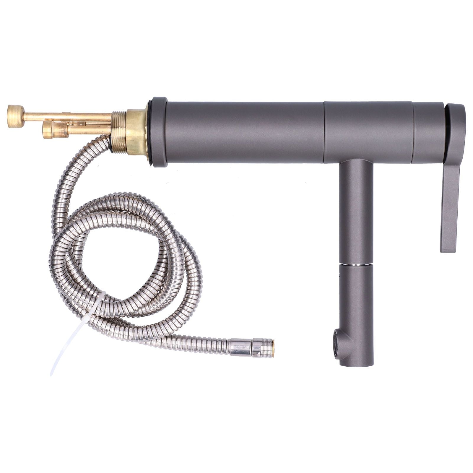 G1/2 Above Counter Basin Pull Out Faucet Set Cold Hot Mixing Water Tap with Water Pipes for Home Bathroom Gray V1294-YM0523-3112210104511