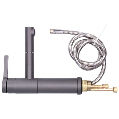 G1/2 Above Counter Basin Pull Out Faucet Set Cold Hot Mixing Water Tap with Water Pipes for Home Bathroom Gray V1294-YM0523-3112210104511