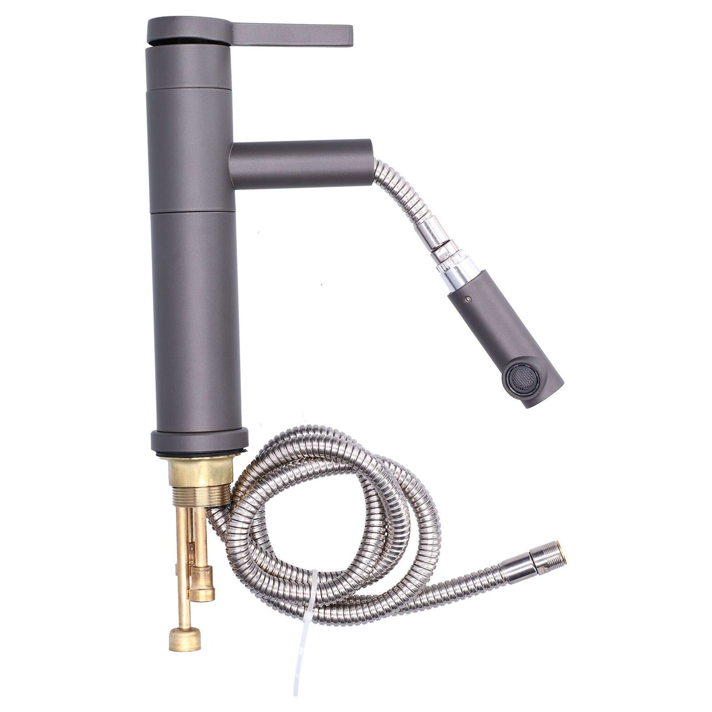 G1/2 Above Counter Basin Pull Out Faucet Set Cold Hot Mixing Water Tap with Water Pipes for Home Bathroom Gray V1294-YM0523-3112210104511