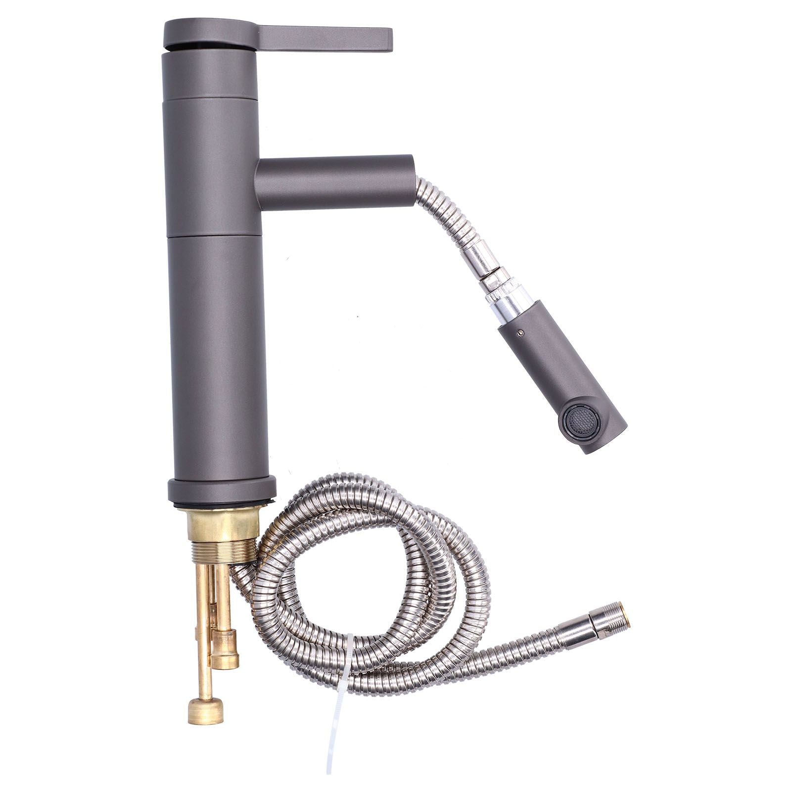 G1/2 Above Counter Basin Pull Out Faucet Set Cold Hot Mixing Water Tap with Water Pipes for Home Bathroom Gray V1294-YM0523-3112210104511