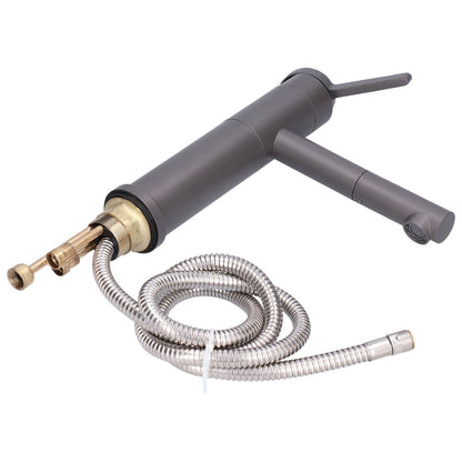 G1/2 Above Counter Basin Pull Out Faucet Set Cold Hot Mixing Water Tap with Water Pipes for Home Bathroom Gray V1294-YM0523-3112210104511