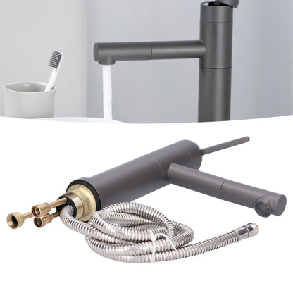 G1/2 Above Counter Basin Pull Out Faucet Set Cold Hot Mixing Water Tap with Water Pipes for Home Bathroom Gray V1294-YM0523-3112210104511