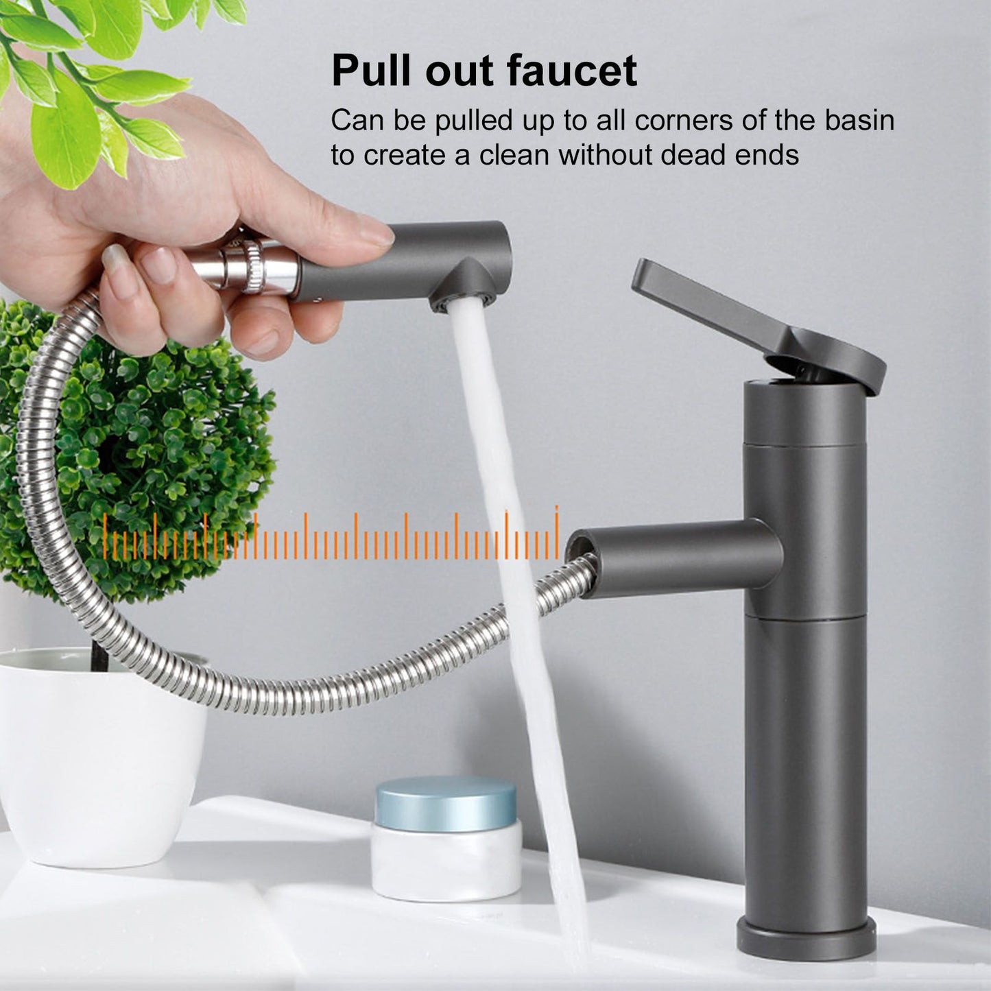 G1/2 Above Counter Basin Pull Out Faucet Set Cold Hot Mixing Water Tap with Water Pipes for Home Bathroom Gray V1294-YM0523-3112210104511