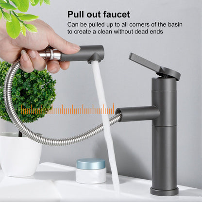 G1/2 Above Counter Basin Pull Out Faucet Set Cold Hot Mixing Water Tap with Water Pipes for Home Bathroom Gray V1294-YM0523-3112210104511
