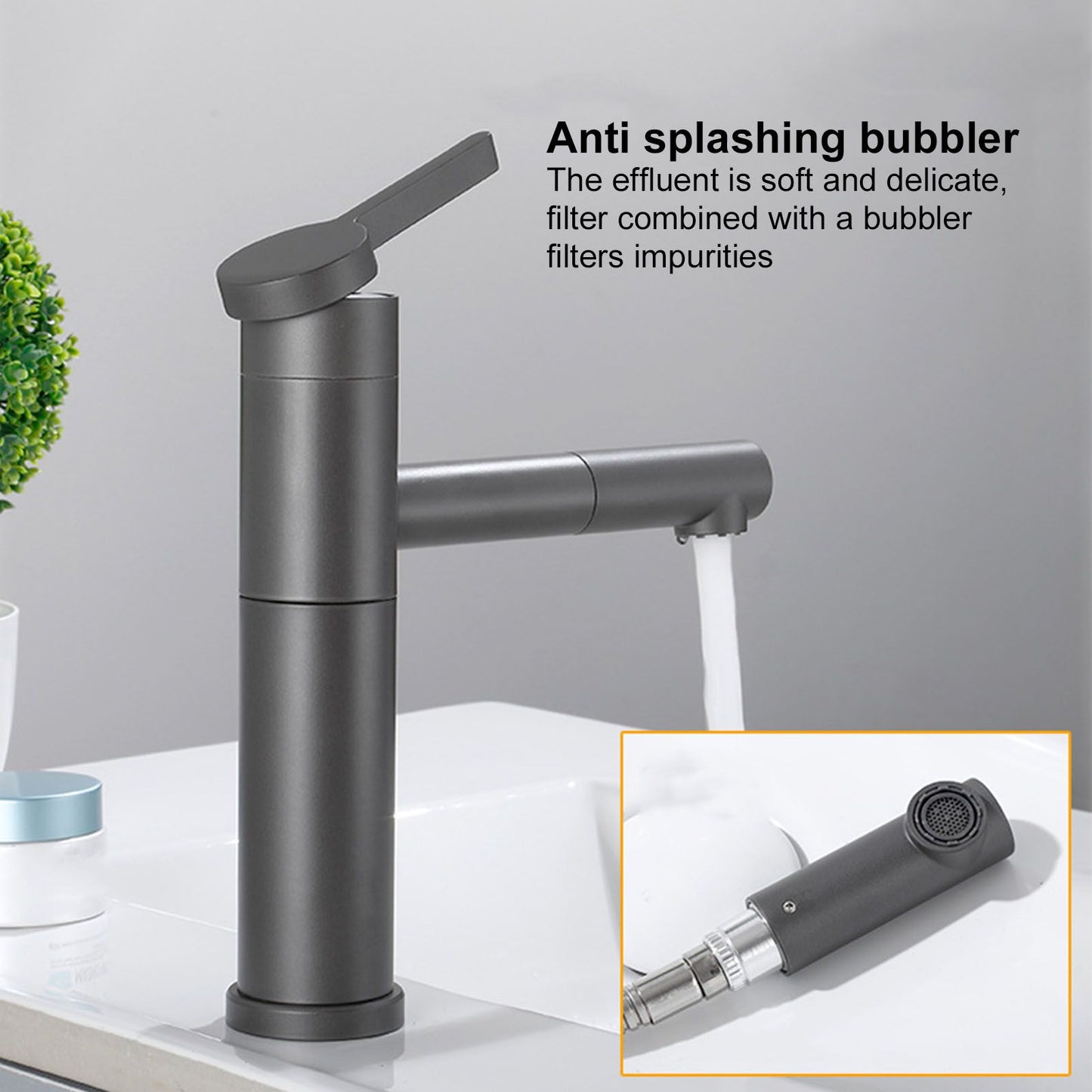G1/2 Above Counter Basin Pull Out Faucet Set Cold Hot Mixing Water Tap with Water Pipes for Home Bathroom Gray V1294-YM0523-3112210104511