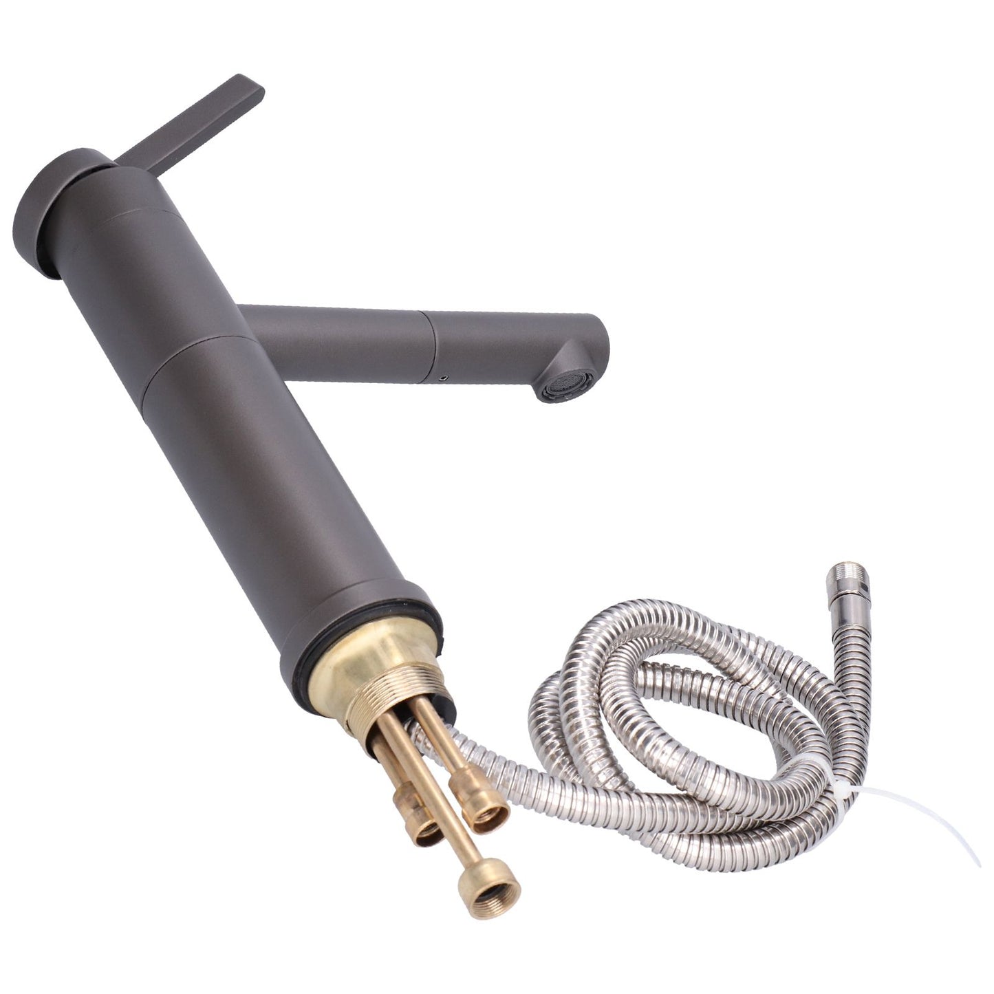 G1/2 Above Counter Basin Pull Out Faucet Set Cold Hot Mixing Water Tap with Water Pipes for Home Bathroom Gray V1294-YM0523-3112210104511