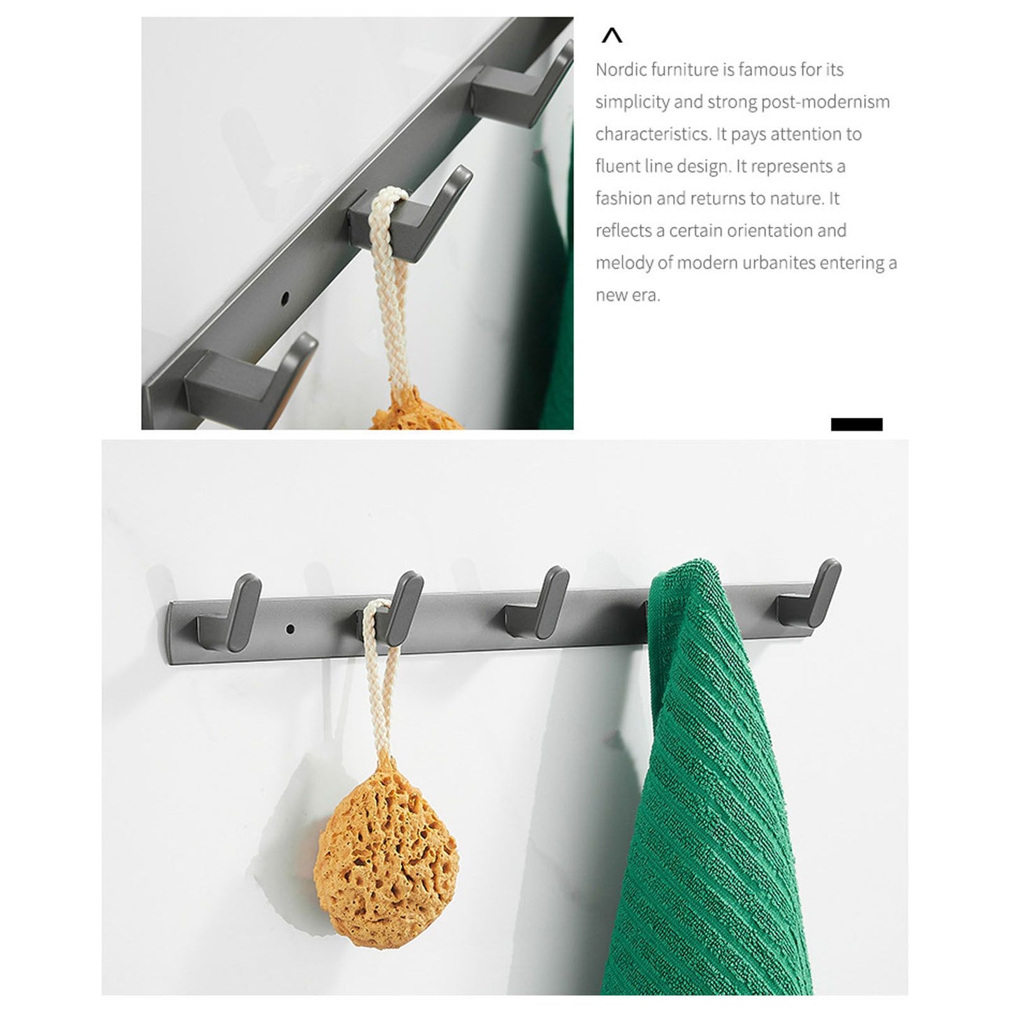 45cm Row Hook Wall Mount Aluminium Alloy Coat Towel Hook for Kitchen Bathroom Bedroom Closet V1294-YM0523-3112210104911