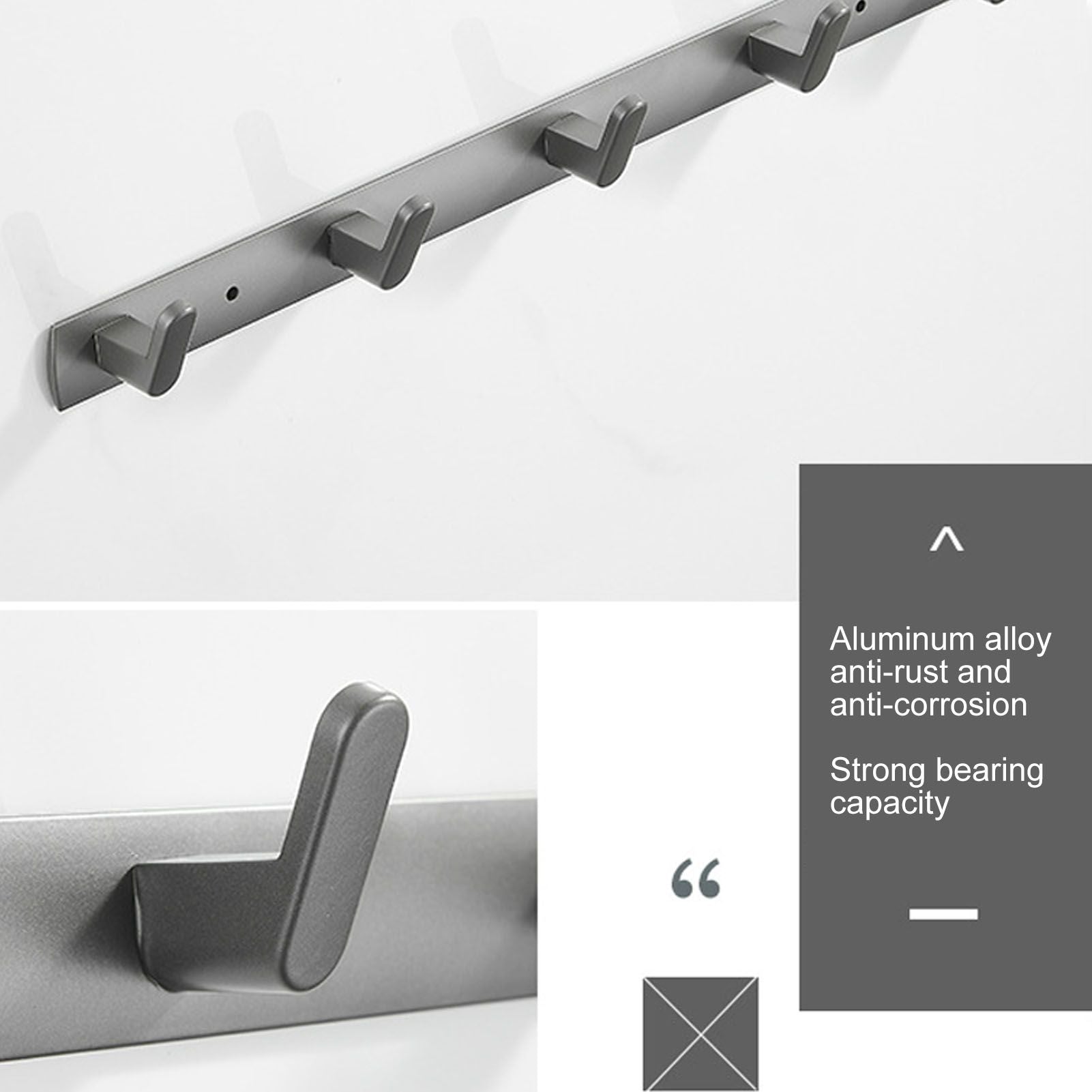 45cm Row Hook Wall Mount Aluminium Alloy Coat Towel Hook for Kitchen Bathroom Bedroom Closet V1294-YM0523-3112210104911