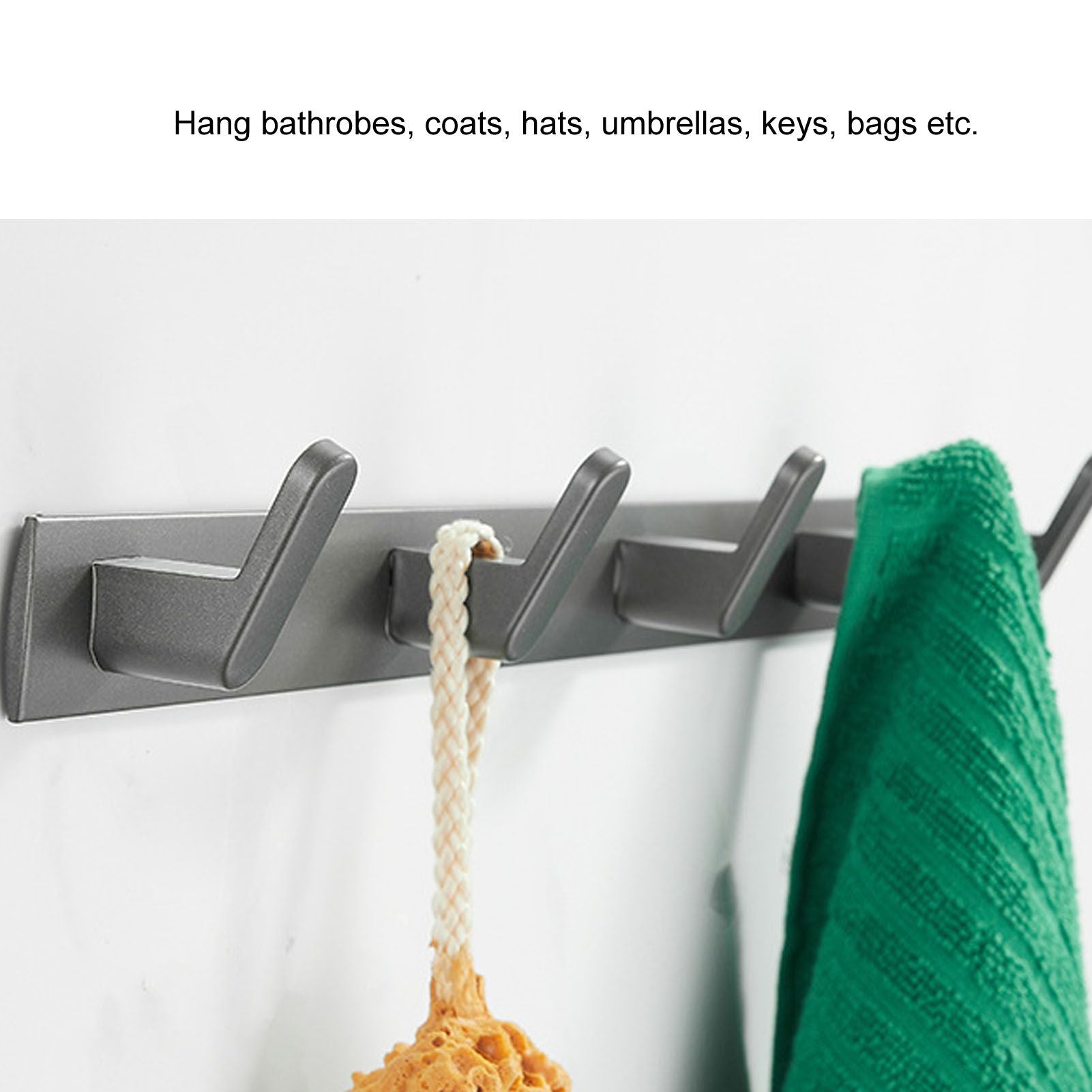 45cm Row Hook Wall Mount Aluminium Alloy Coat Towel Hook for Kitchen Bathroom Bedroom Closet V1294-YM0523-3112210104911