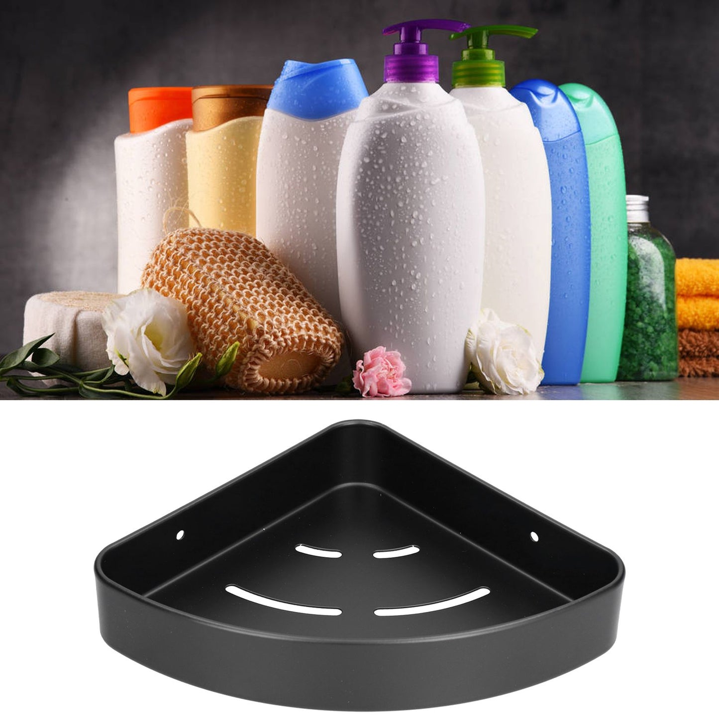 Shower Shelf Wall Mounted Triangular Corner Shelves Storage Rack Organizer for Home Bathroom Rest Room Black V1294-YM0523-3112210105111