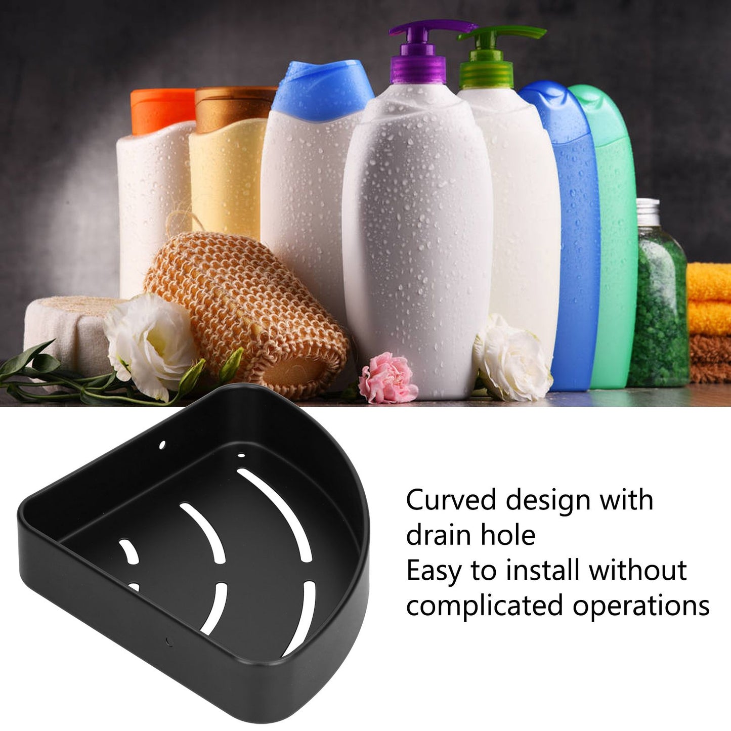 Shower Shelf Wall Mounted Triangular Corner Shelves Storage Rack Organizer for Home Bathroom Rest Room Black V1294-YM0523-3112210105111