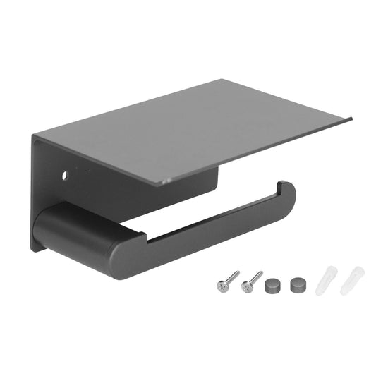 Toilet Paper Holder Stainless Steel Wall Mounted Toilet Paper Roll Holder with Shelf Matte Black for Bathroom V1294-YM0523-3112210105411
