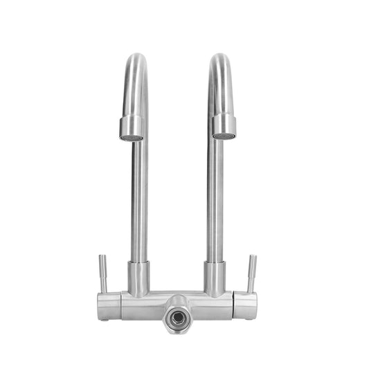 G3/4 Double Nozzle Single Cold Faucet 360 Degree Rotating 304 Stainless Steel Basin Tap for Kitchen Bathroom V1294-YM0523-3112210105711