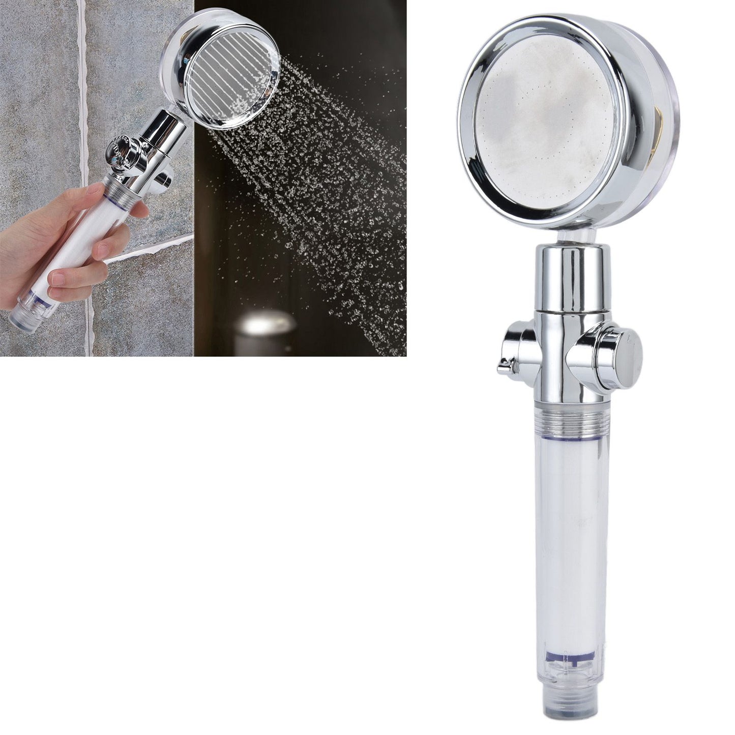 Turbocharged Fan Shower Head Handheld Propeller Driven 360 degrees Rotation G1/2 Thread Detachable for Water V1294-YM0523-3112210106111