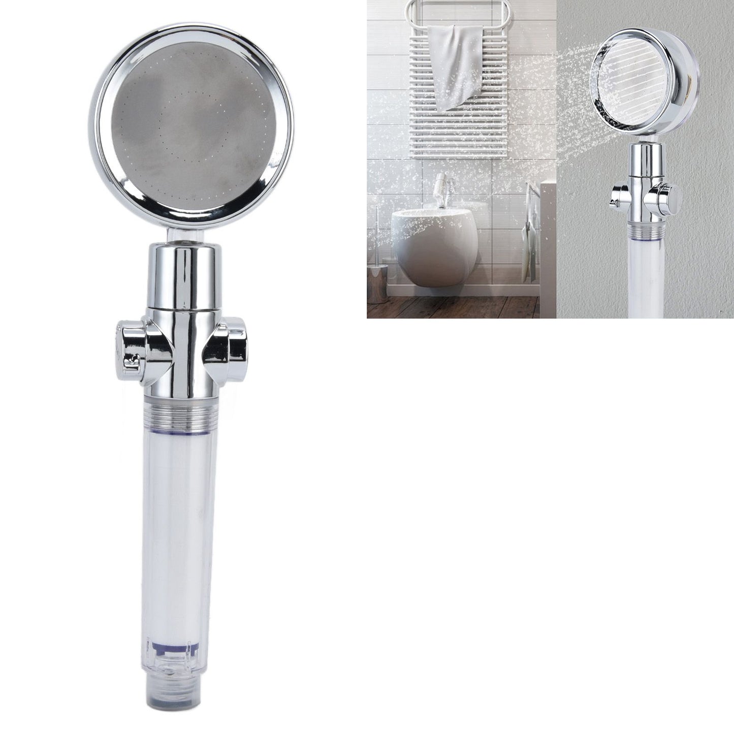Turbocharged Fan Shower Head Handheld Propeller Driven 360 degrees Rotation G1/2 Thread Detachable for Water V1294-YM0523-3112210106111