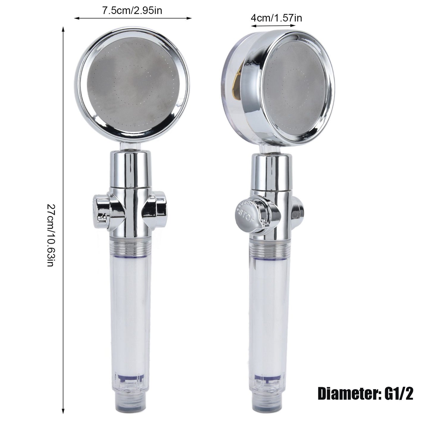 Turbocharged Fan Shower Head Handheld Propeller Driven 360 degrees Rotation G1/2 Thread Detachable for Water V1294-YM0523-3112210106111