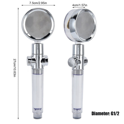 Turbocharged Fan Shower Head Handheld Propeller Driven 360 degrees Rotation G1/2 Thread Detachable for Water V1294-YM0523-3112210106111