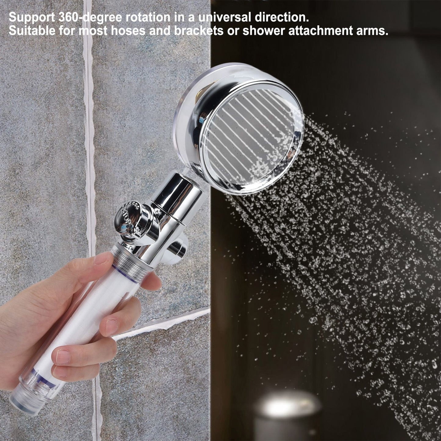 Turbocharged Fan Shower Head Handheld Propeller Driven 360 degrees Rotation G1/2 Thread Detachable for Water V1294-YM0523-3112210106111