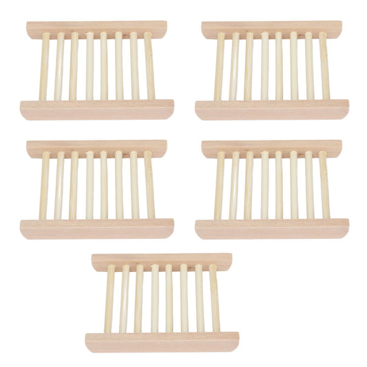 5pcs Bamboo Soap Dish Waterproof Antislip Wooden Bar Soap Holder for Shower Bathroom Kitchen V1294-YM0523-3112210106411