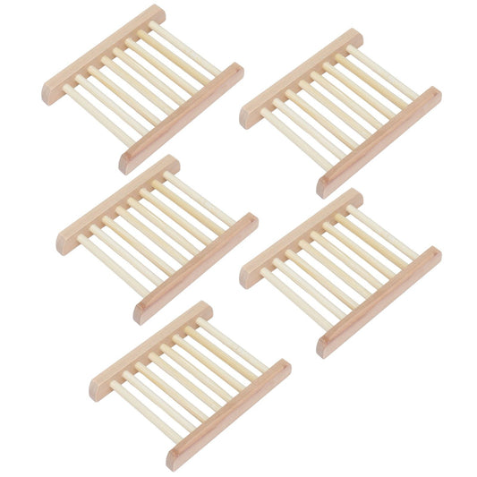 5pcs Bamboo Soap Dish Waterproof Antislip Wooden Bar Soap Holder for Shower Bathroom Kitchen V1294-YM0523-3112210106411