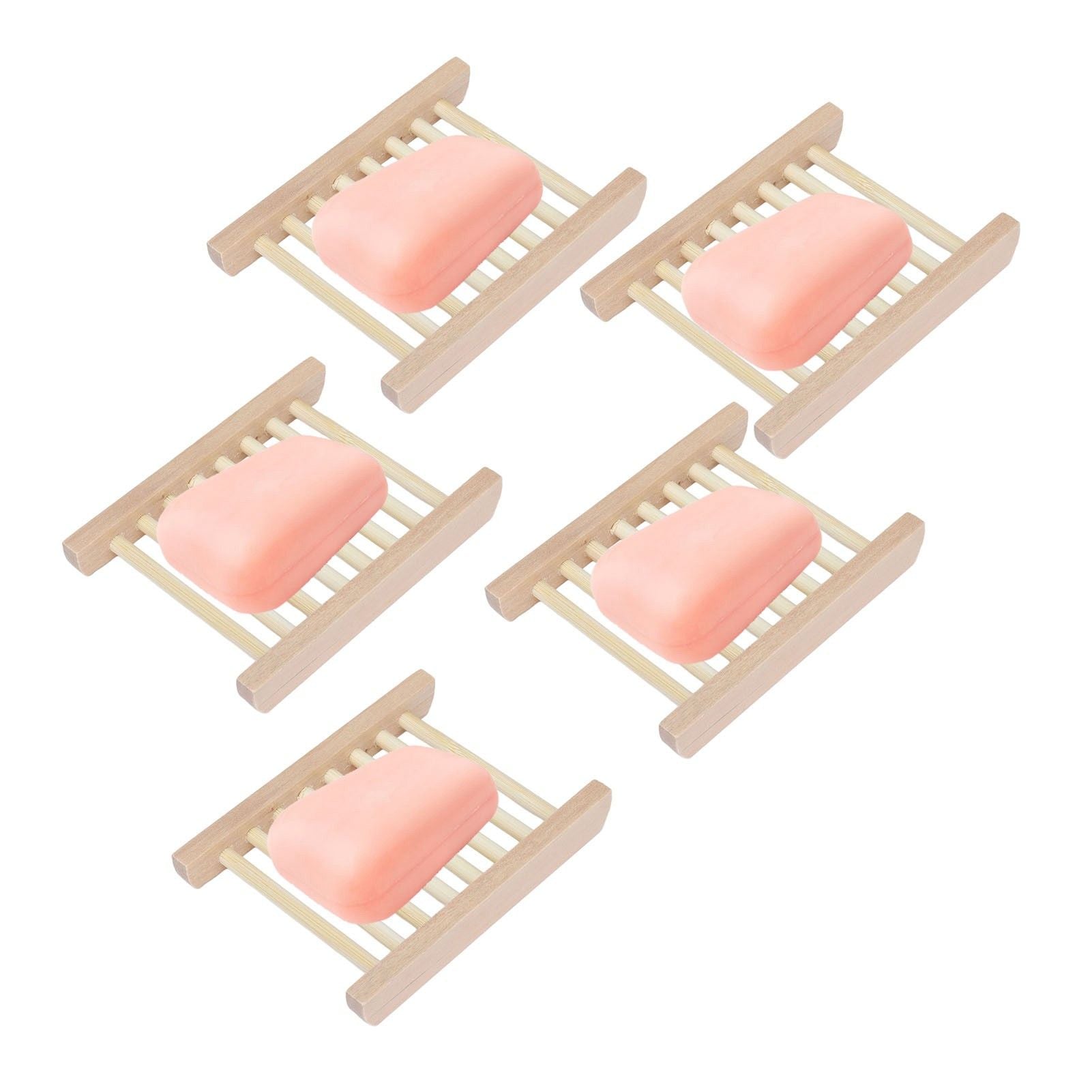 5pcs Bamboo Soap Dish Waterproof Antislip Wooden Bar Soap Holder for Shower Bathroom Kitchen V1294-YM0523-3112210106411