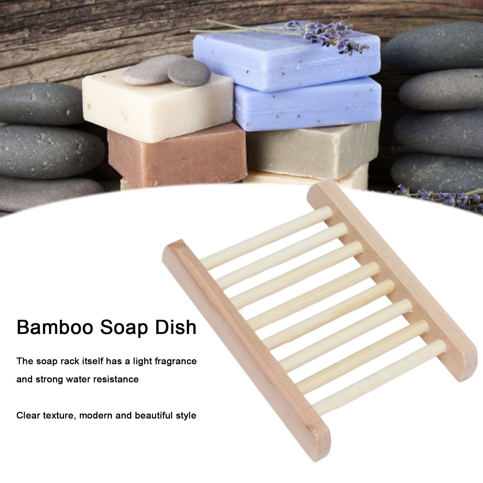 5pcs Bamboo Soap Dish Waterproof Antislip Wooden Bar Soap Holder for Shower Bathroom Kitchen V1294-YM0523-3112210106411