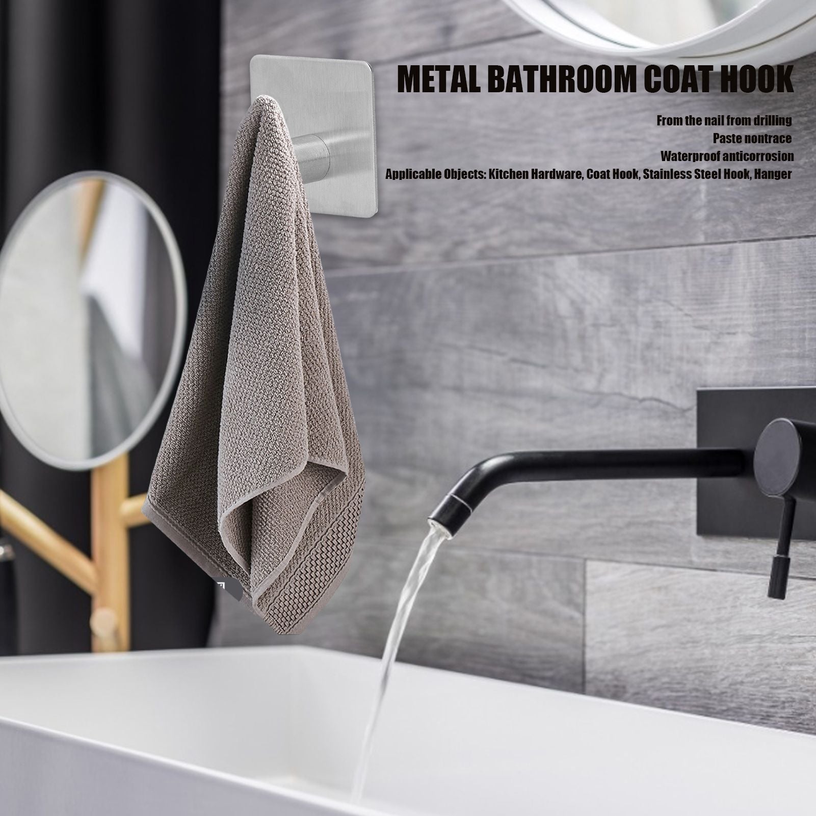 Cylindrical Hook 304 Stainless Steel Viscose Nonperforated Metal Bathroom Coat Hat Single Hook V1294-YM0523-3112210107711